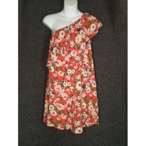 Rue21 One Shoulder Pink Floral  Relax Elastic Top Mini Dress Size Medium